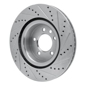 Land Rover LR3 Brake Rotor (1) - Front Left - R1 Concepts - Drilled & Slotted - Silver - `05-`09